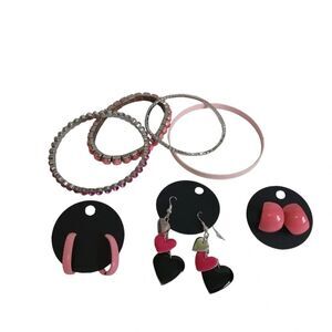 Bundle of 4 Bracelets 3 Pairs of Earrings Pink Fashion Jewelry Fair Condition